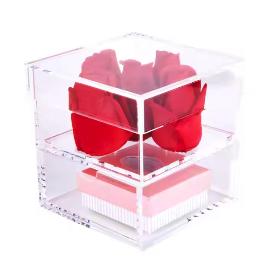 Clear Perspex Roses Case Acrylic Packing Flower Boxes with Drawer