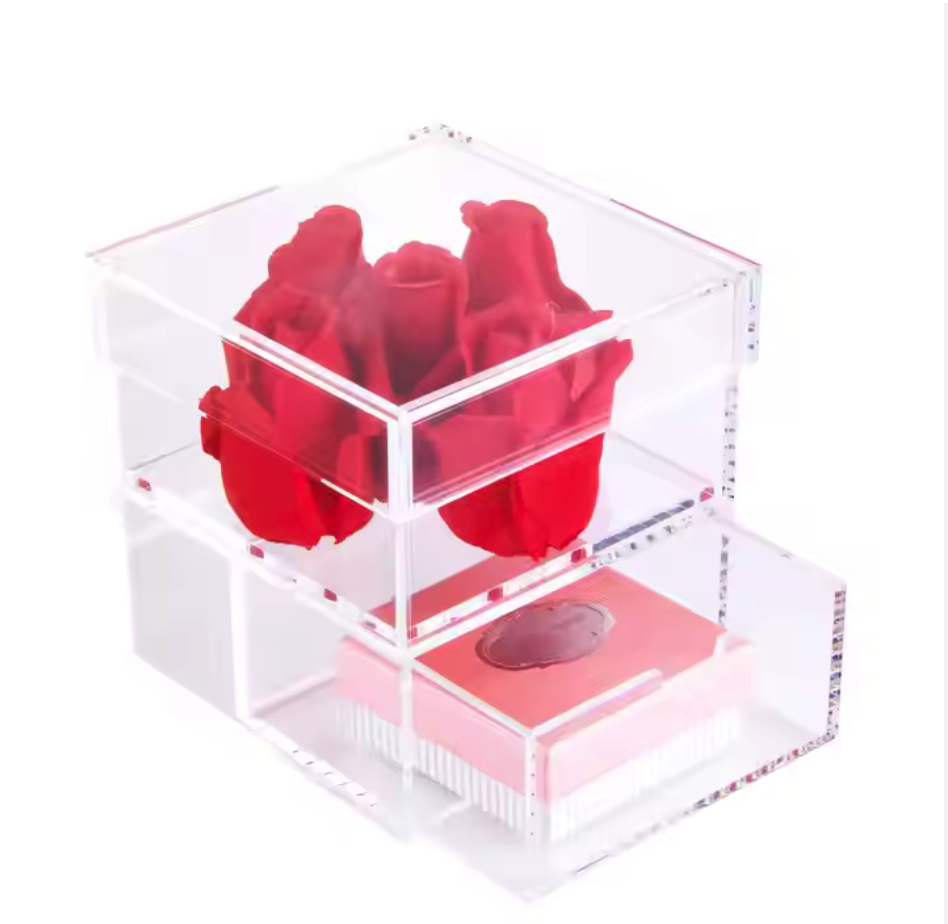Clear Perspex Roses Case Acrylic Packing Flower Boxes with Drawer