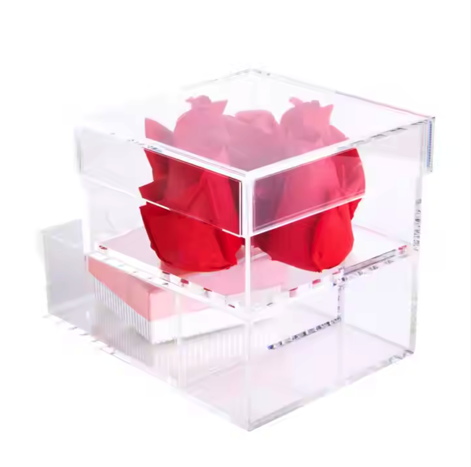 Clear Perspex Roses Case Acrylic Packing Flower Boxes with Drawer