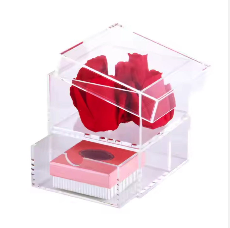 Clear Perspex Roses Case Acrylic Packing Flower Boxes with Drawer