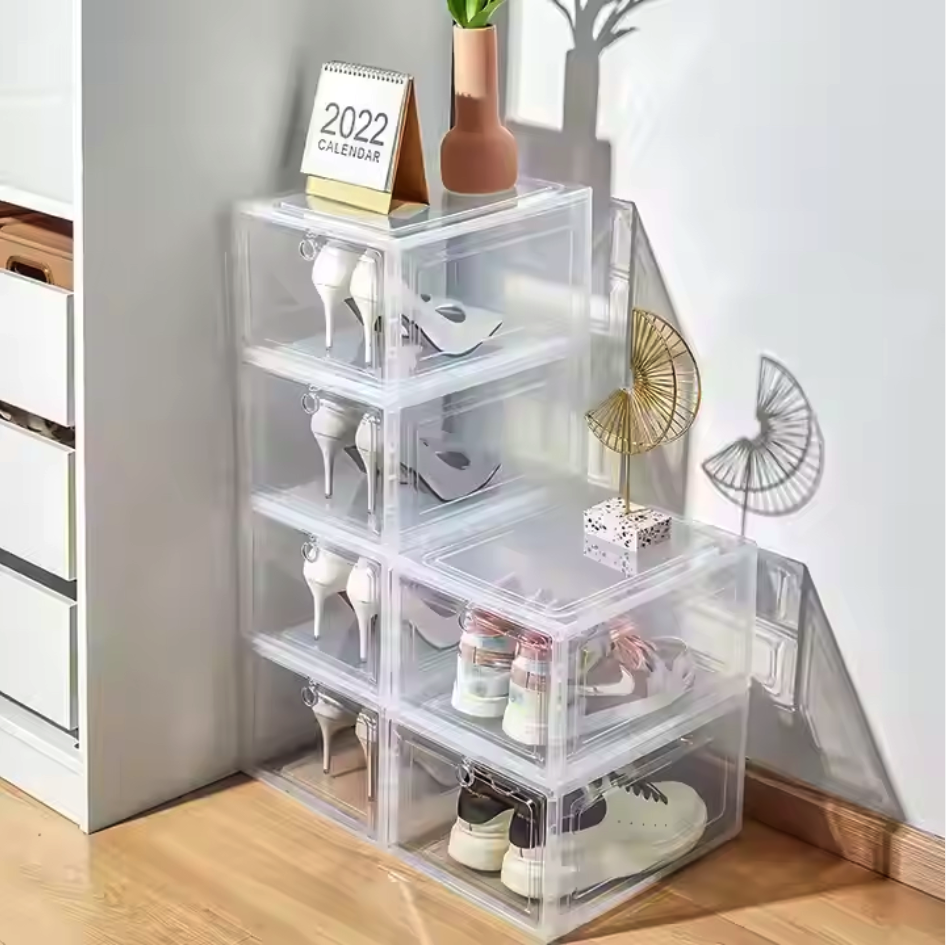 Shoe Organizers Storage Box Magnetic Drop Front Foldable Acrylic Shoe Box