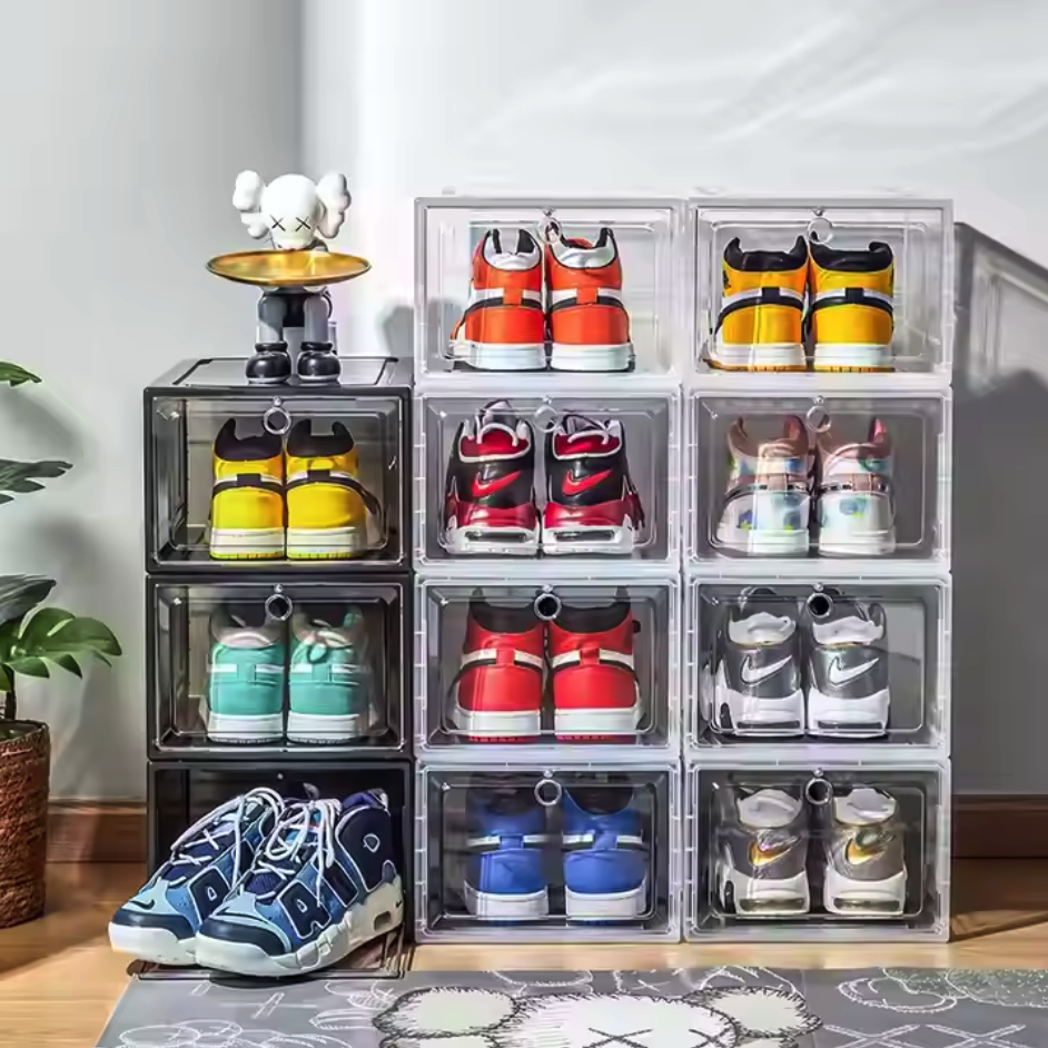 Shoe Organizers Storage Box Magnetic Drop Front Foldable Acrylic Shoe Box