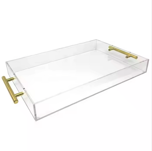 Clear Acrylic Serving Tray with Gold Metal Handles