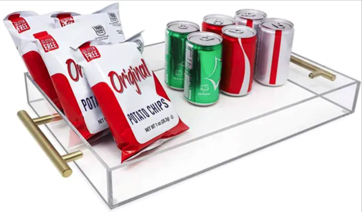Clear Acrylic Serving Tray with Gold Metal Handles