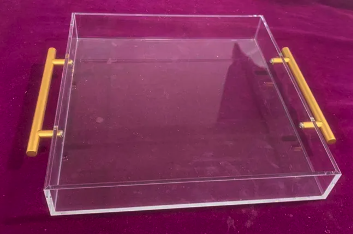 Clear Acrylic Serving Tray with Gold Metal Handles