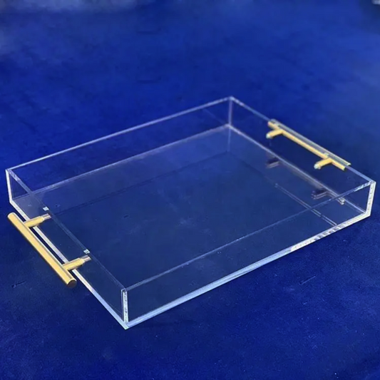 Clear Acrylic Serving Tray with Gold Metal Handles