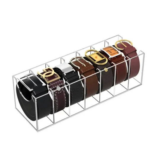 Durable 5/7 Grids Acrylic Belt Organizer and Display Case for Closet Retail Shop Storage and Showcase Use