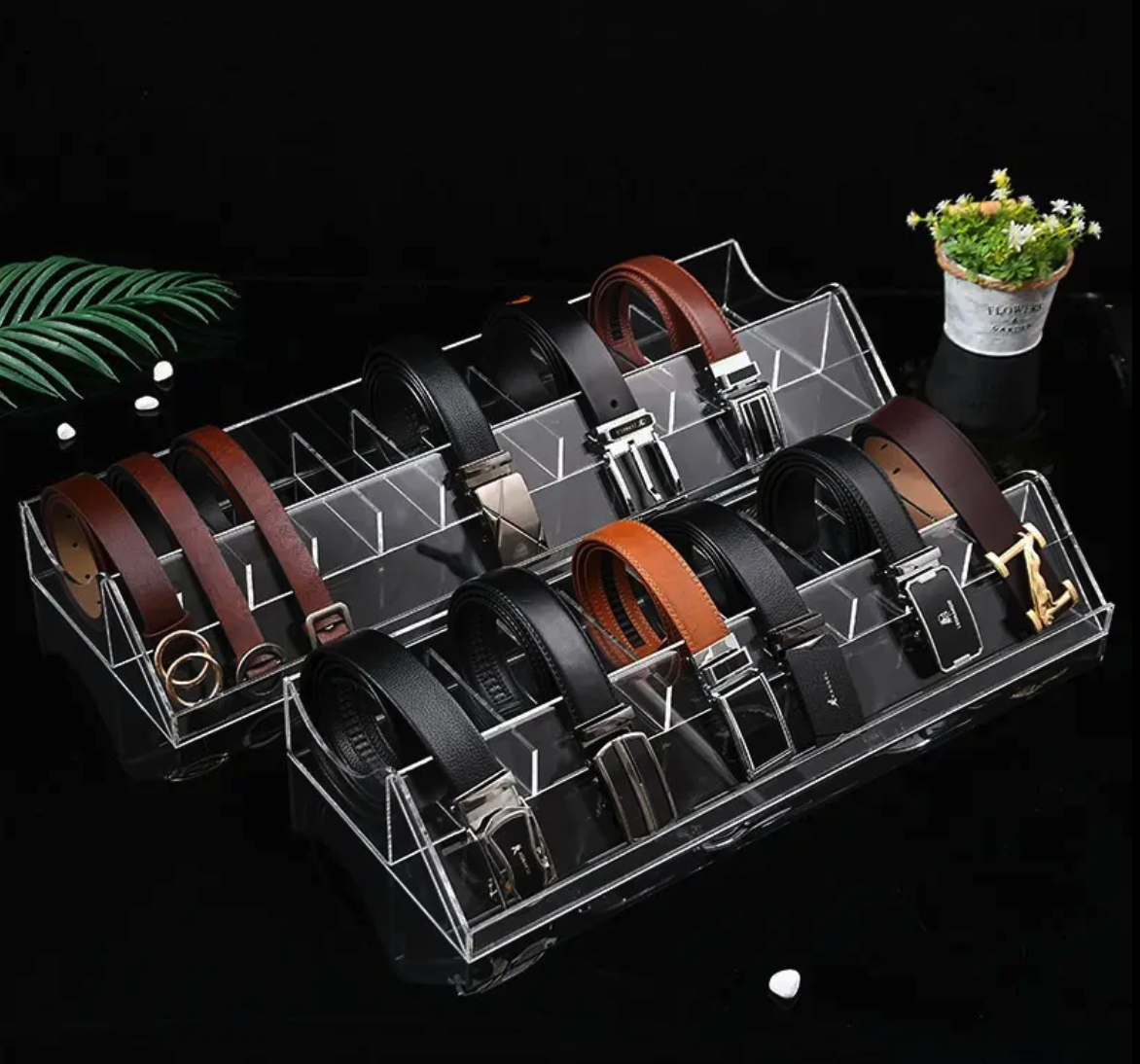 Durable 5/7 Grids Acrylic Belt Organizer and Display Case for Closet Retail Shop Storage and Showcase Use