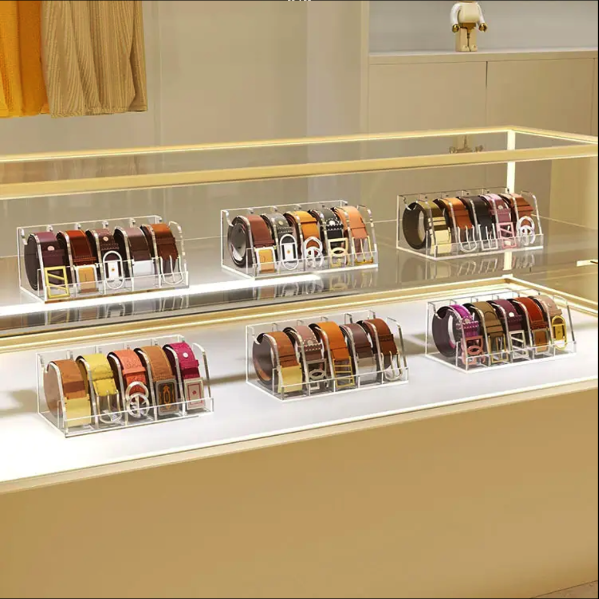 Durable 5/7 Grids Acrylic Belt Organizer and Display Case for Closet Retail Shop Storage and Showcase Use