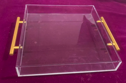 Clear Acrylic Serving Tray with Gold Metal Handles